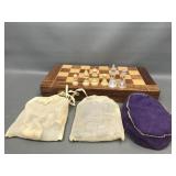 Vintage Game Board & Glass Chess Pieces