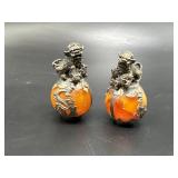 Vtg Tibetan Silver & Amber Resin Feng Shui Figures