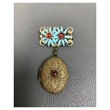 Etruscan Revival Style Gold Tone Locket Brooch