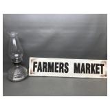 Vtg Kaadan Lid Oil Lamp, And Farmers Market Sign