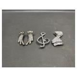 Vintage Rhinestone Kramer Brooch, Clip On Earrings