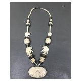 Bone Carved Tribal Elephant Beaded Necklace