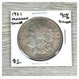 1921 Morgan Silver Dollar 90% Silver $1 Coin