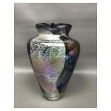 Signed Art Glass Iridescent Vase