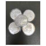 5 Non Us Mint Fine .999 Silver Eagle Coins
