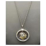 Sterling Silver & Crystal Vintage Rose Necklace