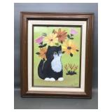 Quirky Folk Art L. Rae Cat Painting