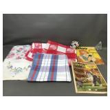 1940's Liberty Magazines, Vtg Linens, Glass Juicer
