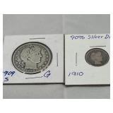 1909 S Half Dollar & 1910 Silver Dime