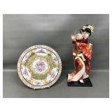 Vtg Japanese Geisha Doll & Asian Platter
