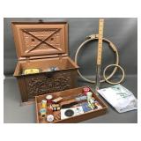 Vintage Sewing Box, Hem Gauge & Embroidery Hoops