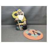 Terra Cotta Clock & Cement Garden Gnome