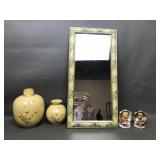 Vintage Floral Mirror, Hyalyn Pottery & Hummels