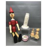 Vintage Italian Pinocchio Figurine, Tower Of Pisa