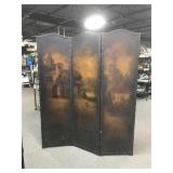 Roman Art Screen Co. Painted Leather Folding Scren