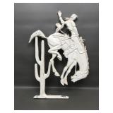 Vtg Metal Alloy Bucking Cowboy Wall Plaque Decor