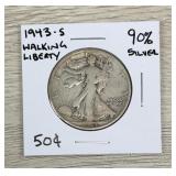 1943-S Walking Liberty Half Dollar 90% Silver Coin