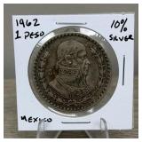 1962 Mexico Silver One Peso Coin
