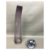 Purple Bubble Glass Vase & Signed Paper Weight