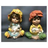 Vintage Universal Statuary Boy & Girl Chalkware