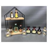 Vintage Mini Liquor Bottles & Display Stand