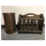 Wooden Magazine Rack & Woven Umbrella Holder
