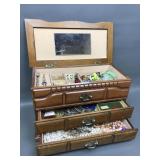 Vintage Wooden Jewelry Box W Costume Jewelry