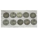 Lot of (10) Jefferson War Nickels 35% Silver Coins