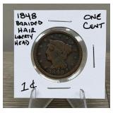 1848 Braided Hair Liberty Head One Cent Coin