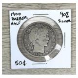 1900 Barber Half Dollar 90% Silver US Coin