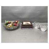 Vintage Wooden Floral Trinket Box, Decorative Bowl