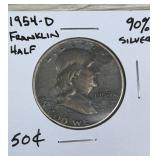 1954-D Franklin Half Dollar 90% Silver Coin 50