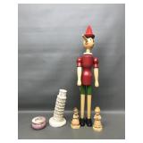 Vintage Italian Pinocchio Figurine, Tower Of Pisa