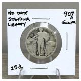 90% Silver Standing Liberty Quarter No Date Coin