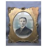 Antq Wood Frame Distinguished Gentleman Portrait