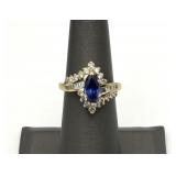 14k Gold Ring with Diamonds and Sapphire Stone