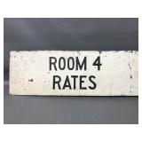 Vintage Room 4 Rates Metal Wall Sign