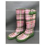Sperry Plaid Ladies Rain Boots Size 7.5