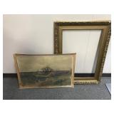 Rural Landscape Pastel Painting In Antique Frame
