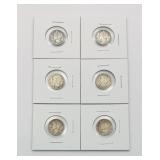 (6) 90% Silver Mercury Dimes 10 Cent Coins