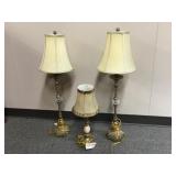 Brass & Glass Table Lamps With Ornate Bases