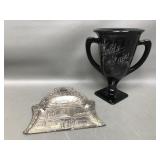 1934 World's Fair Black Trophy Vase & Metal Dustpn