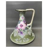Antique Japanese Ewer W Nippon Moriage Decoration