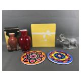 Vtg Avon Majestic Elephant, Floral Trivets & More