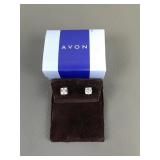 Avon Sterling Silver Cushion Cut Cz Stud Earrings
