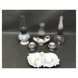Vintage Glass & Porcelain Oil Lamps & More