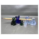 Cobalt Blue Glass Dog Pencil Holders& Figurines..