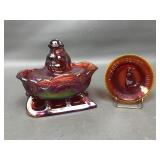 Vintage Glowing Amberina Mosser Glass Plate+more