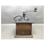 Vtg Primitive Coffee Grinder Mil Wooden Base