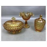 Vtg Fenton Amber Thumbprint Glass Pieces